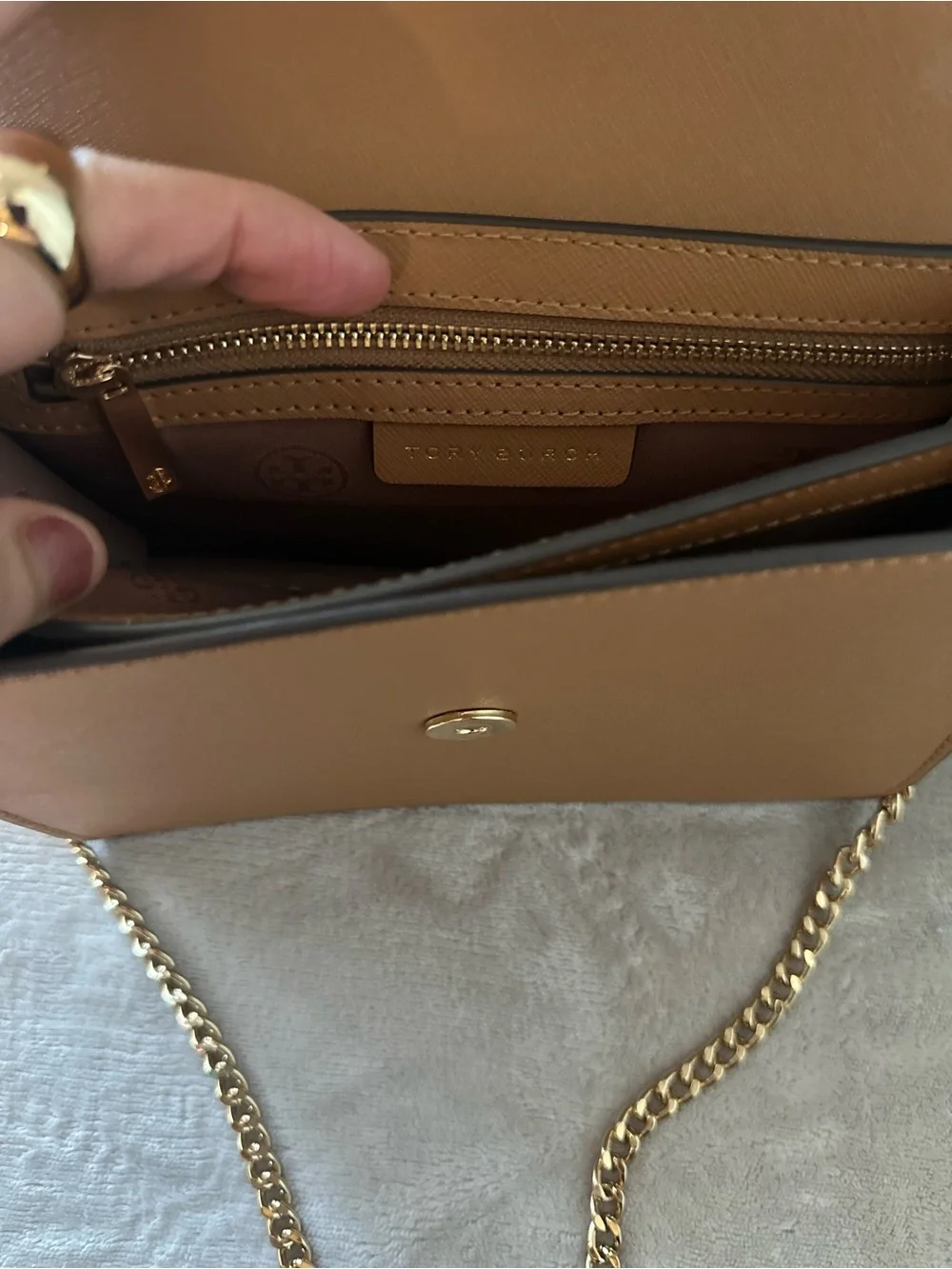 Tory Burch Tan Leather Crossbody with Gold Chain