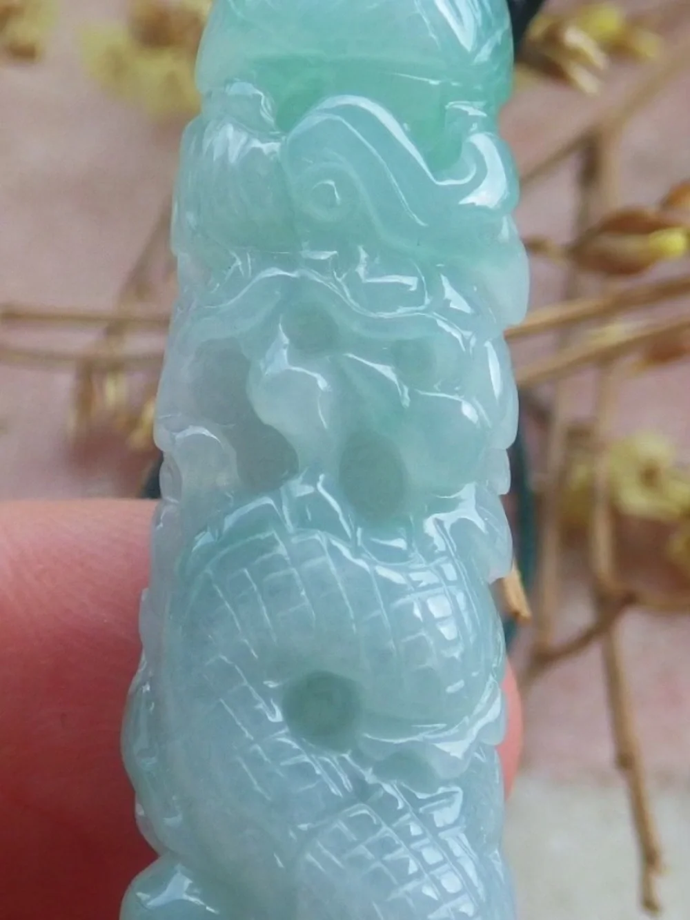 Hand-Carved Light Green Jade jadeite success Dragon pen Pendant certificate