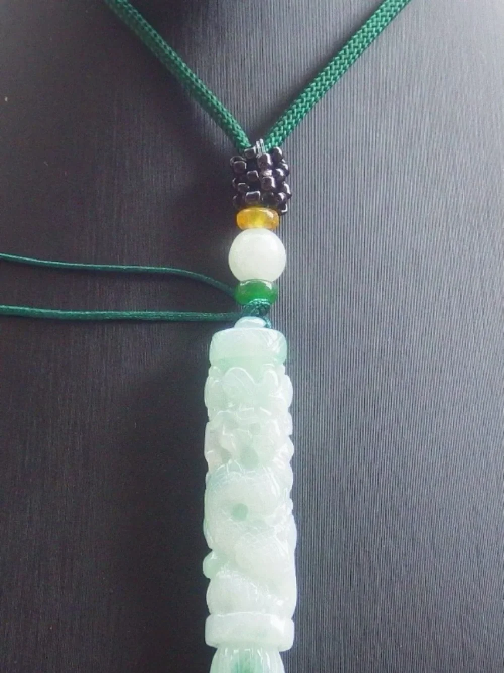 Hand-Carved Light Green Jade jadeite success Dragon pen Pendant certificate