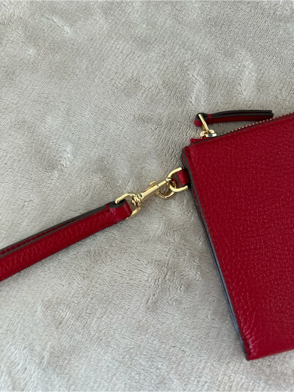 Tory Burch Red Pebbled Leather Wristlet with Gold Logo