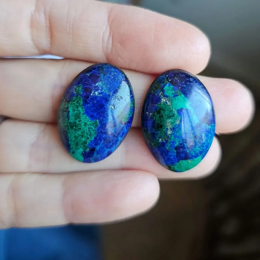Azurite Malachite Matching Cabochons natural azurite