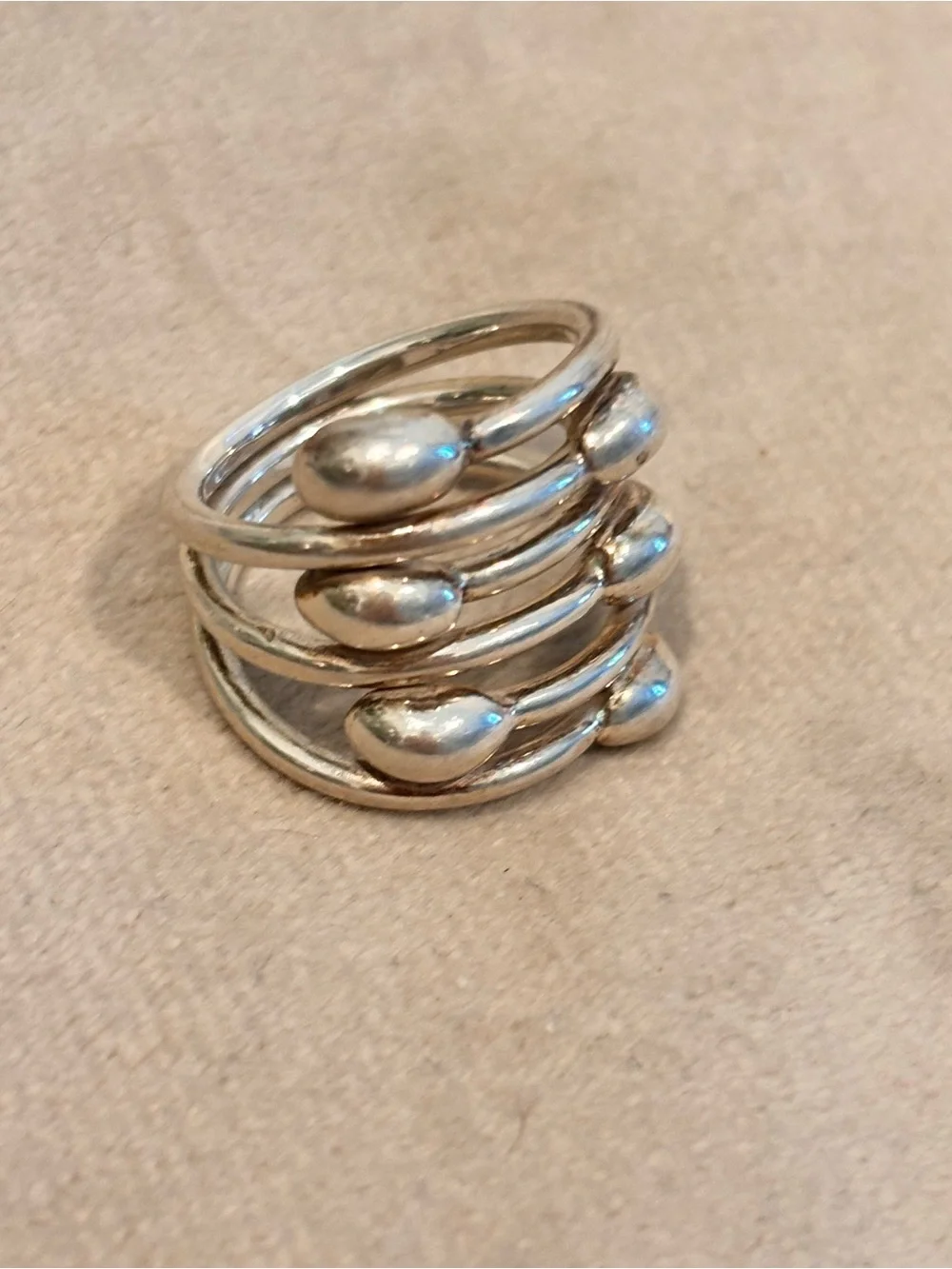 Designer 925 Sterling Silver Stacked Teardrop Ring - Size 6