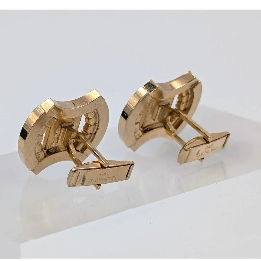Vtg Atomic Starburst Cufflinks MCM Gold Tone Black Enamel Rhinestone Pat 2974381