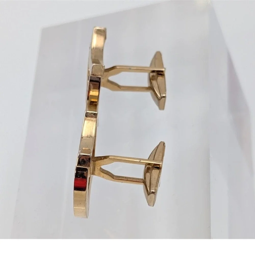 Vtg Atomic Starburst Cufflinks MCM Gold Tone Black Enamel Rhinestone Pat 2974381