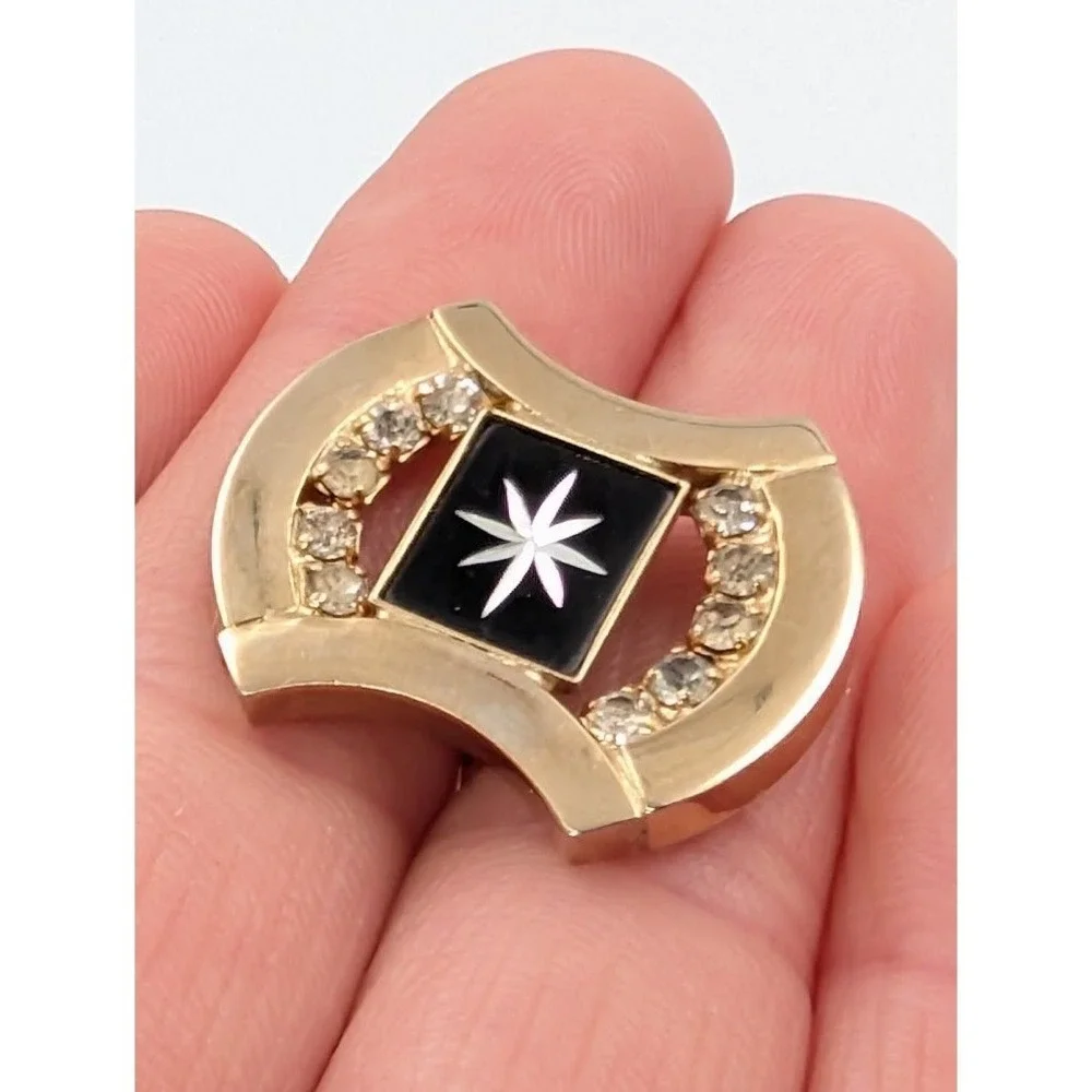 Vtg Atomic Starburst Cufflinks MCM Gold Tone Black Enamel Rhinestone Pat 2974381