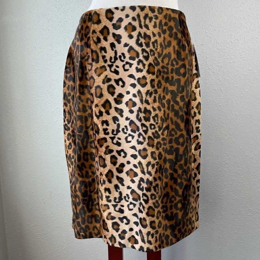 NWT INC Leopard Print Velour Skirt Size 10