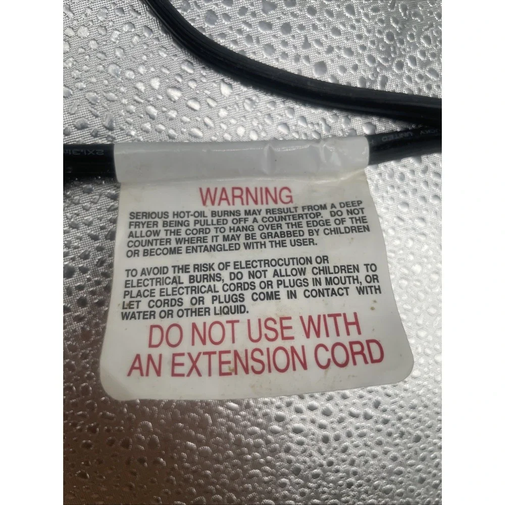 Presto Model 0692505 Deep Fryer Electric Magnetic Power Cord
