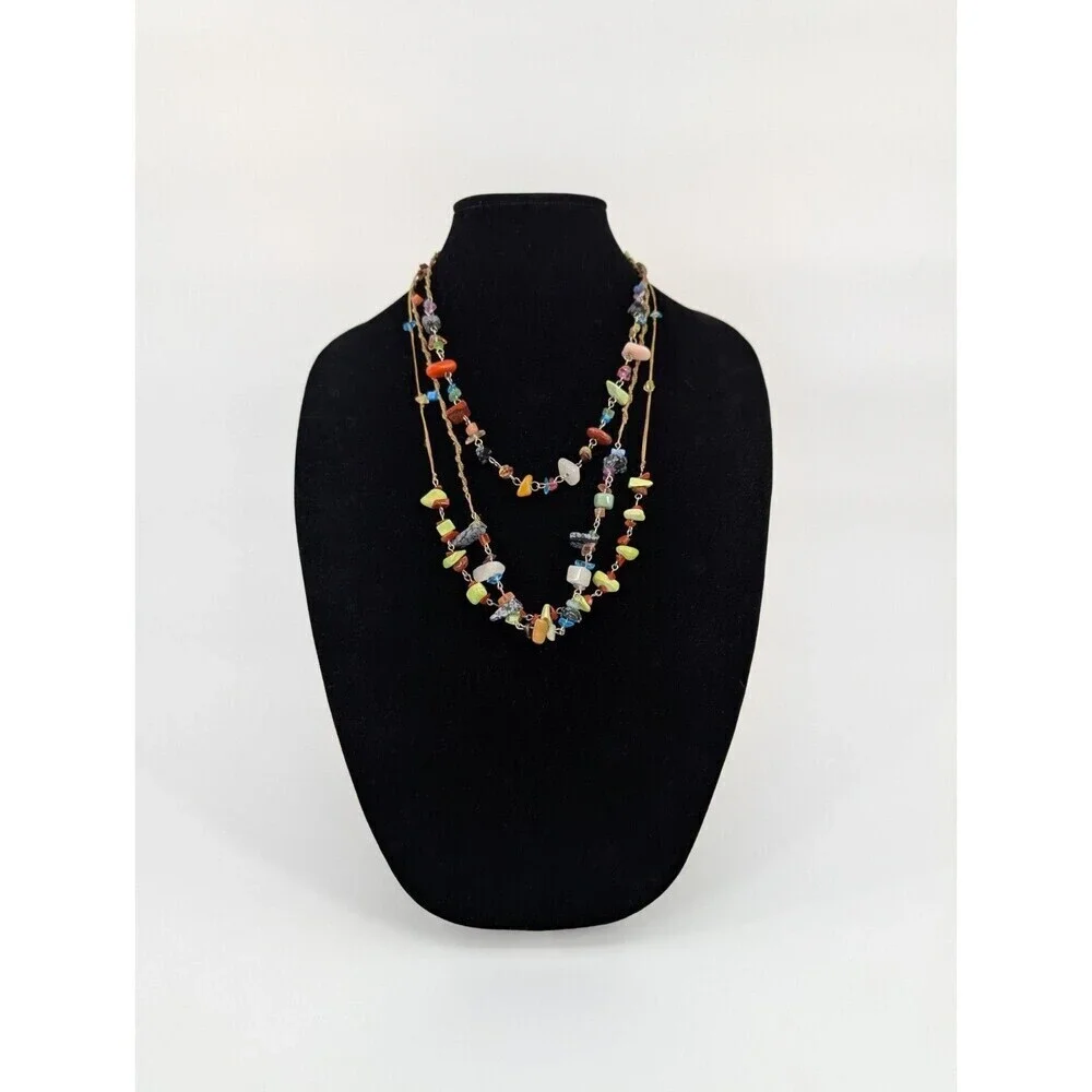 Boho Layered‎ Necklace Chunky Stones Handmade Statement Piece Coachella Festival