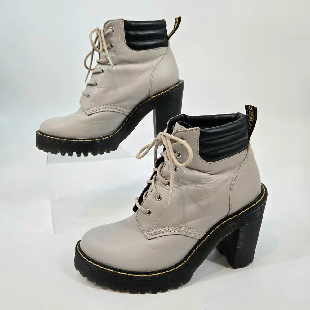 Dr. Martens Taupe Persephone Lace Up Heeled Combat Boots Women's Size US 7 EU 38