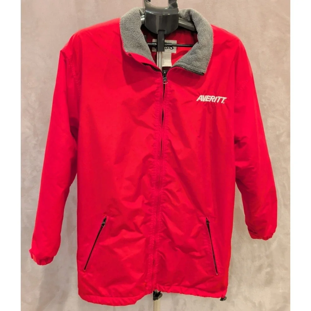 Cintas Averitt Red Jacket Mens‎ M Fleece Lined Full Zip Work Windbreaker