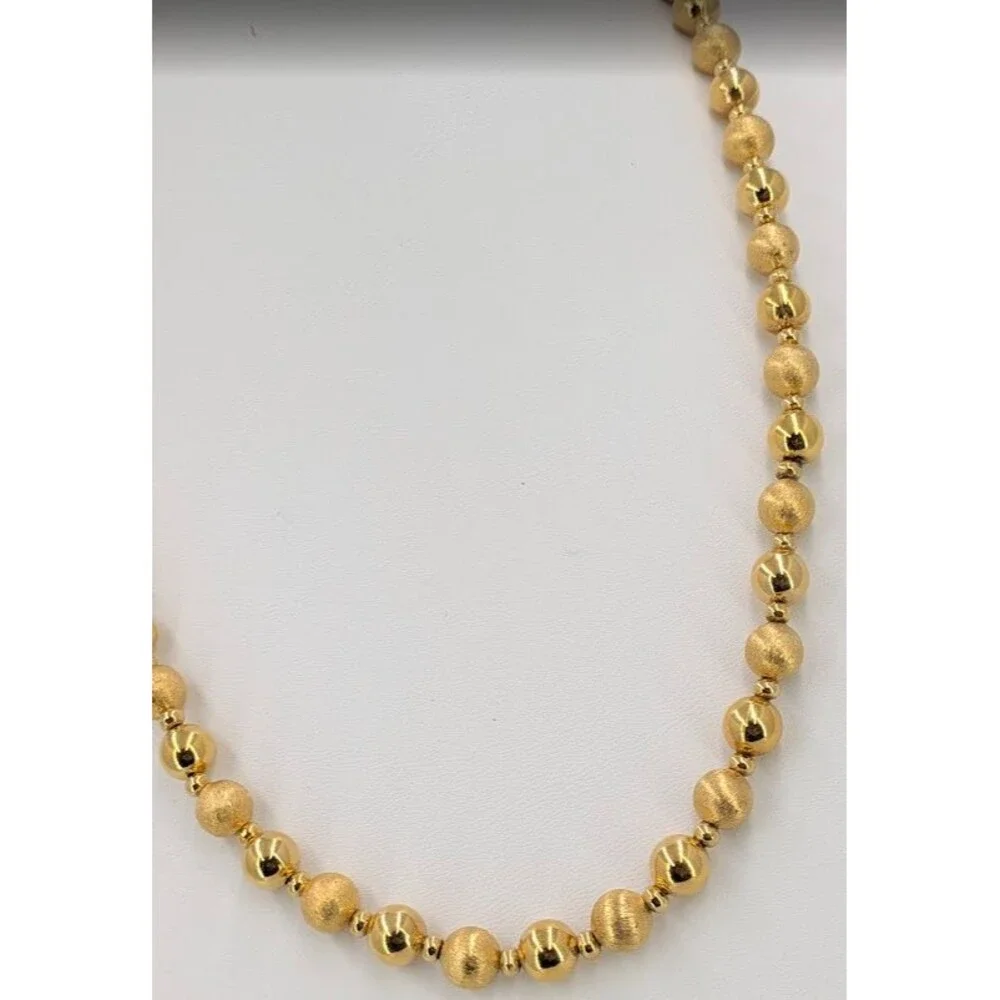 Napier Vintage Gold Tone Bead Necklace Brushed Shiny Round Signed 24 Inch Long