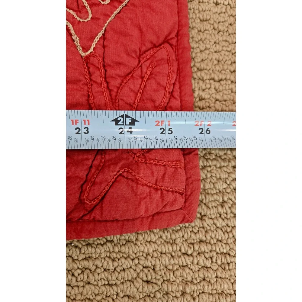 2‎ Pottery Barn Euro Pillow Shams Covers Red Quilted Floral Crewel Leaf Cotton