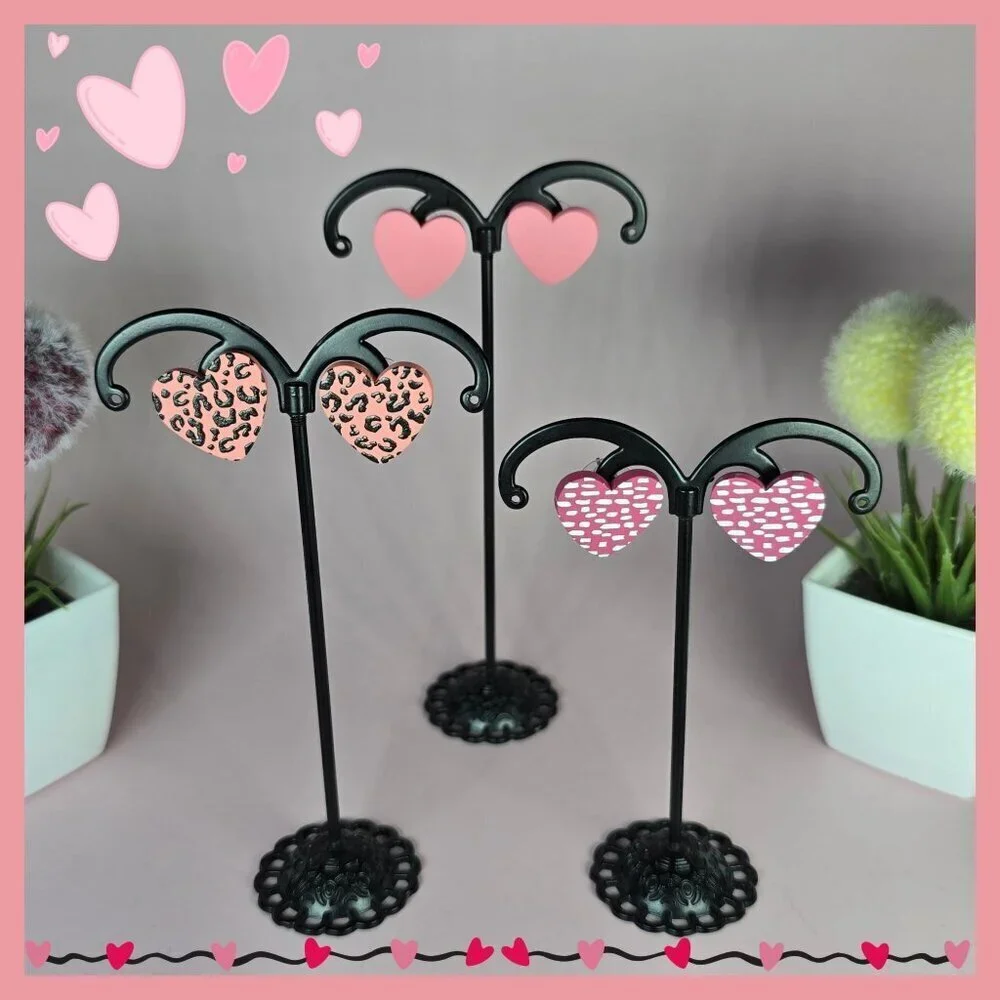 Heart-Shaped Earrings Set Of 3 Leopard & Pink Designs‎ (NWOT)