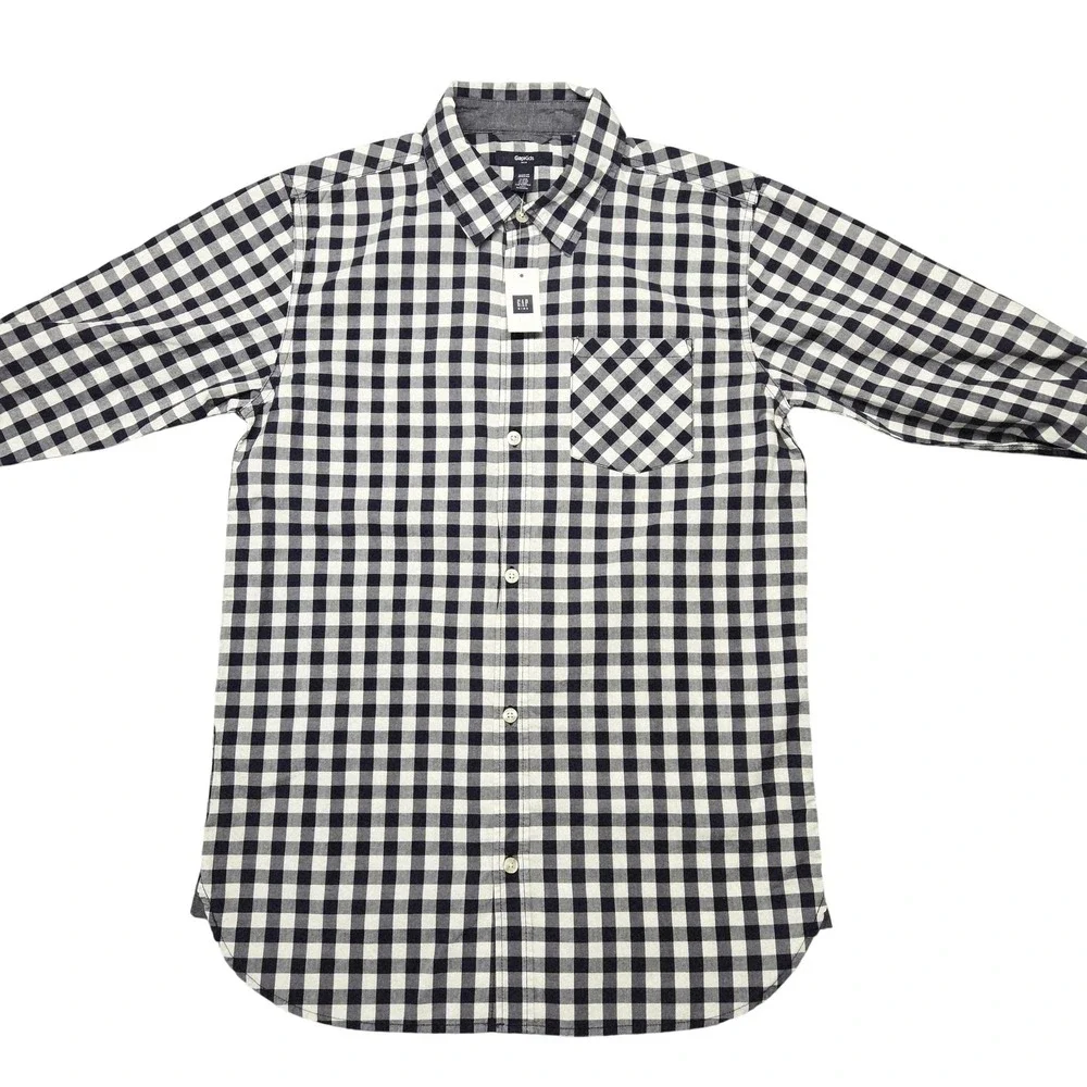 GapKids Shirt‎ Boys 13-14 Years Blue Check Button-Up Long Sleeve Pocket