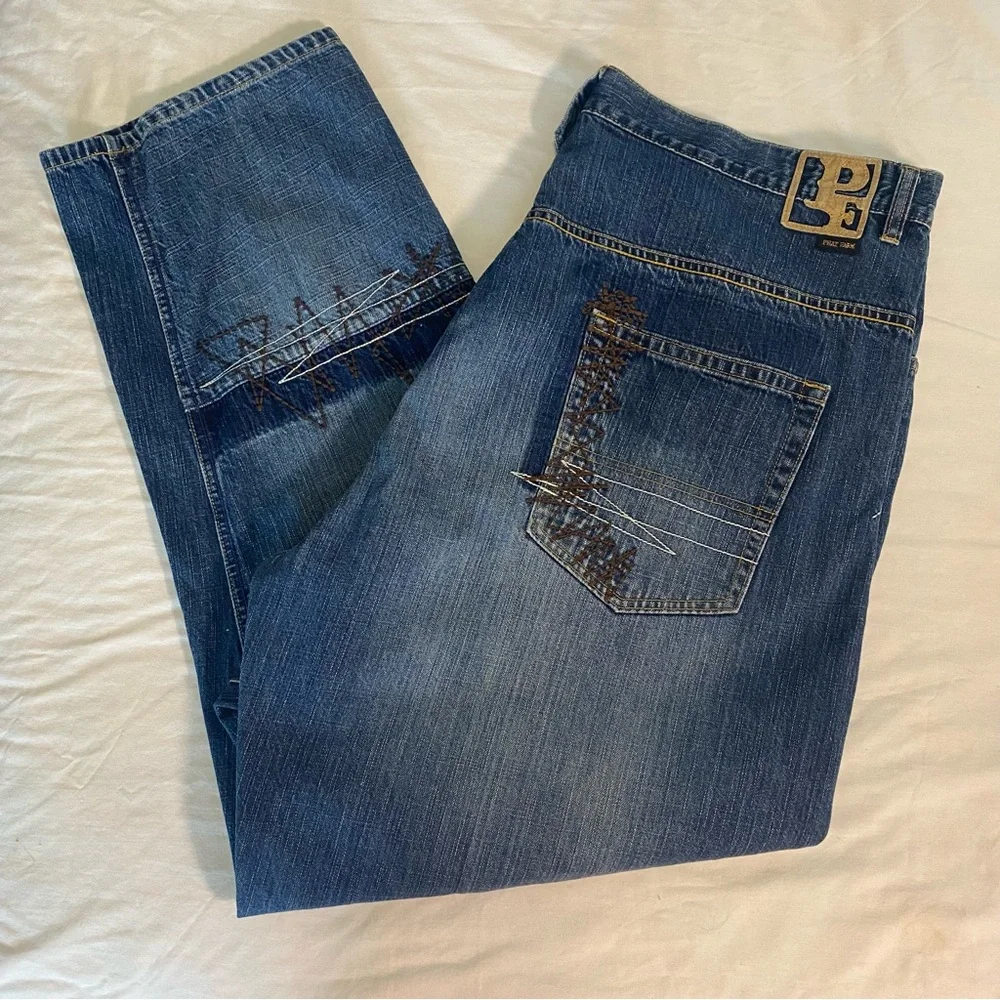 Phat Farm Men's Wide Leg‎ Embroidered Streetwear Hip Hop Grunge Jeans Size 44x33