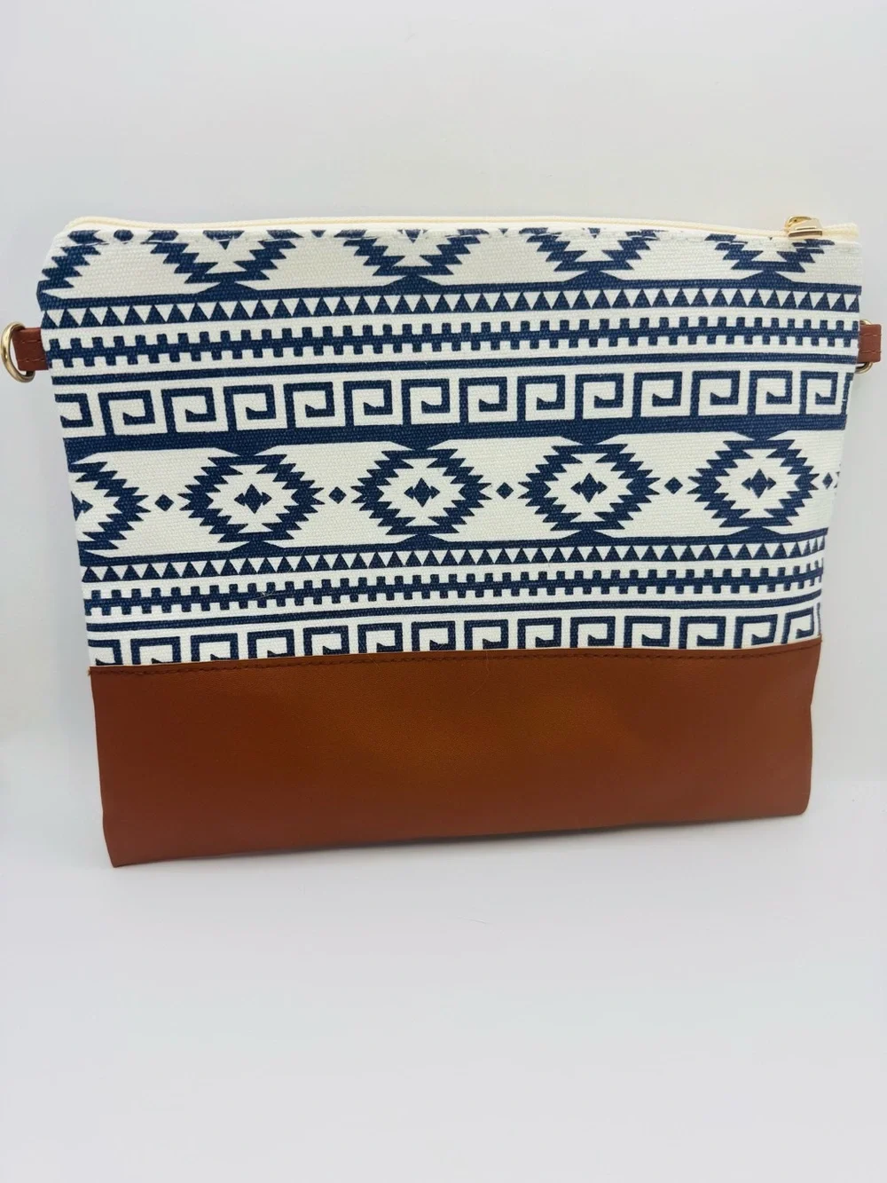 Aztec Crossbody & Wristlet Bag  Navy and White with Faux Leather Accents