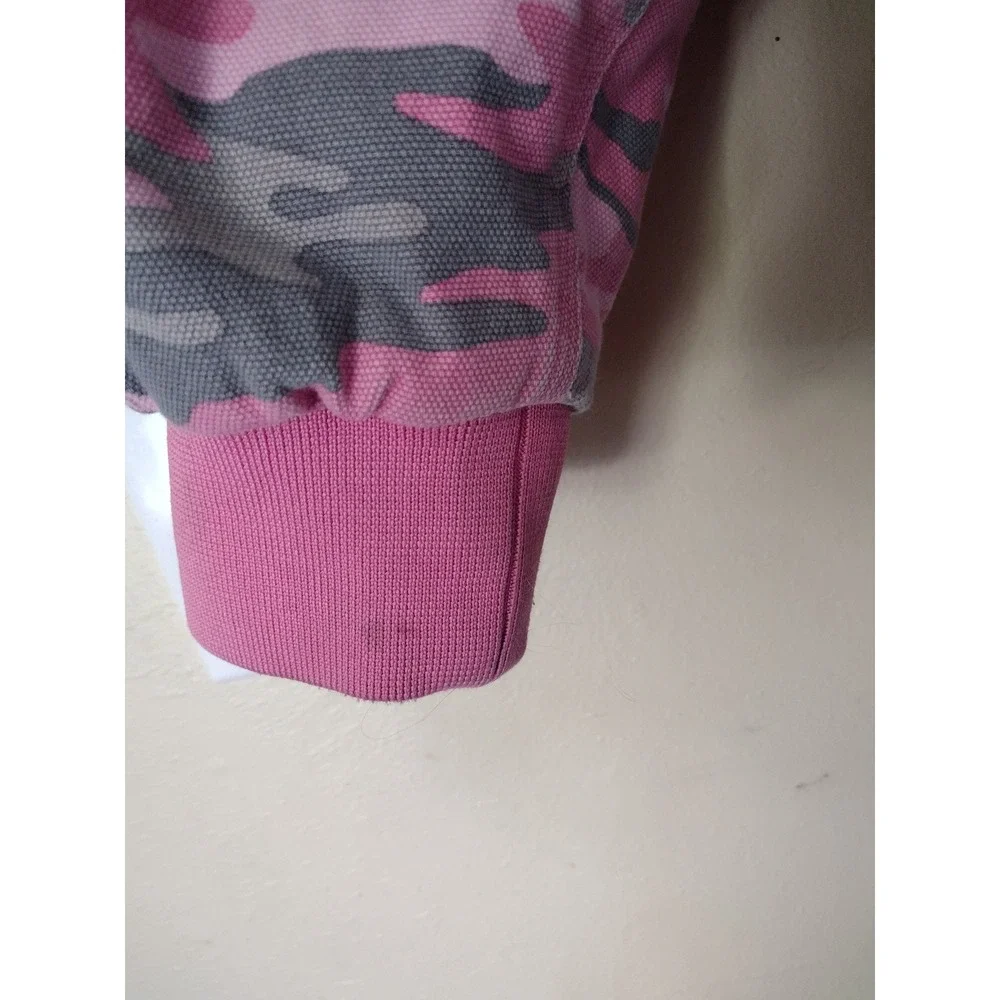 Roper Pink Camo Hooded Work Jacket Womens XL Cotton Canvas Fleece‎ Lined Zip Up