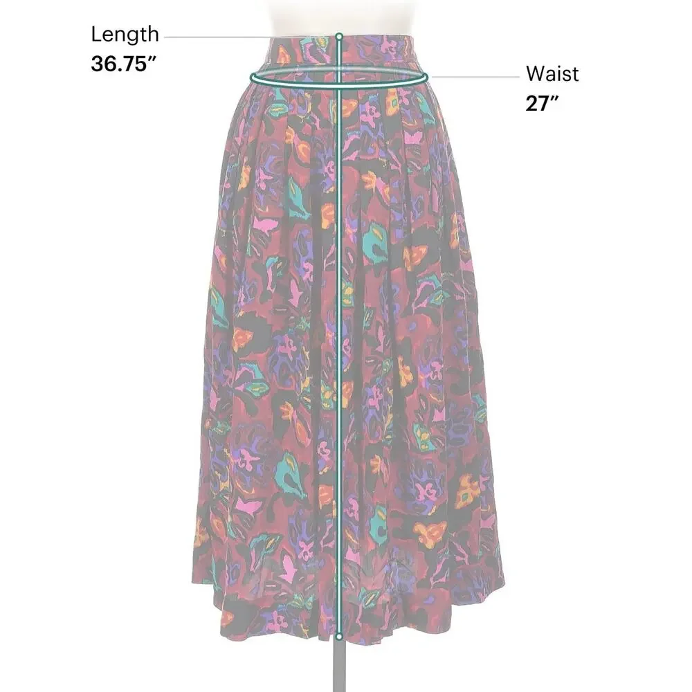 VTG JH Collectibles Pleated MIDI RETRO groovy 100% Silk Skirt Tie Dye 10