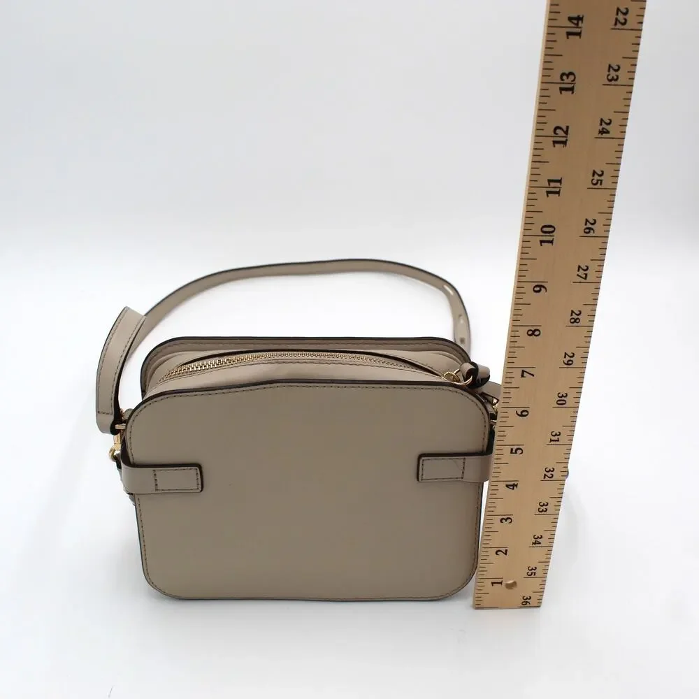 Michael Kors Carmen Crossbody Bag Beige Saffiano Leather Gold Chain Purse