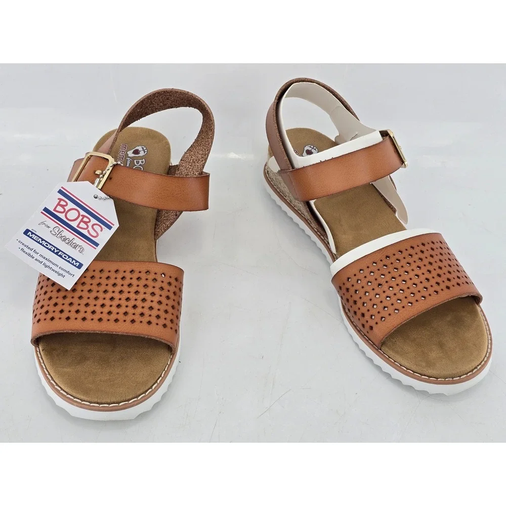 Skechers Bobs Desert Kiss Sandals Womens 9.5 Luggage Brown Perforated -New