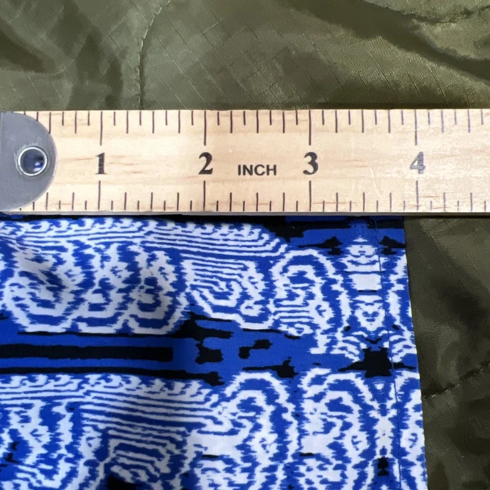 Dana Buchman XL Peasant Blouse Blue White Ikat Medallion Smocked Split Neck Top
