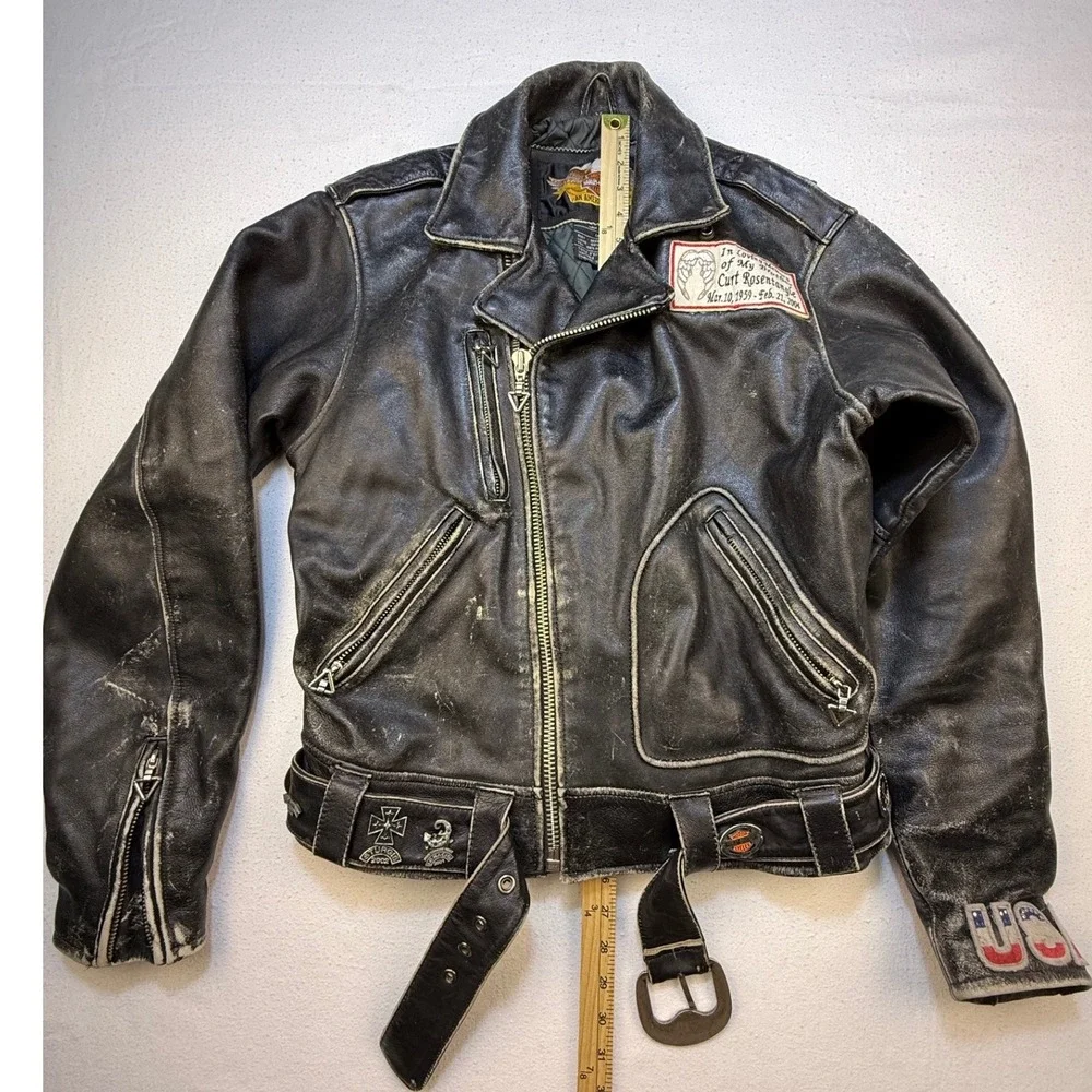Harley Davidson Leather Jacket Mens M Black Biker Distressed Vintage CA03402 USA