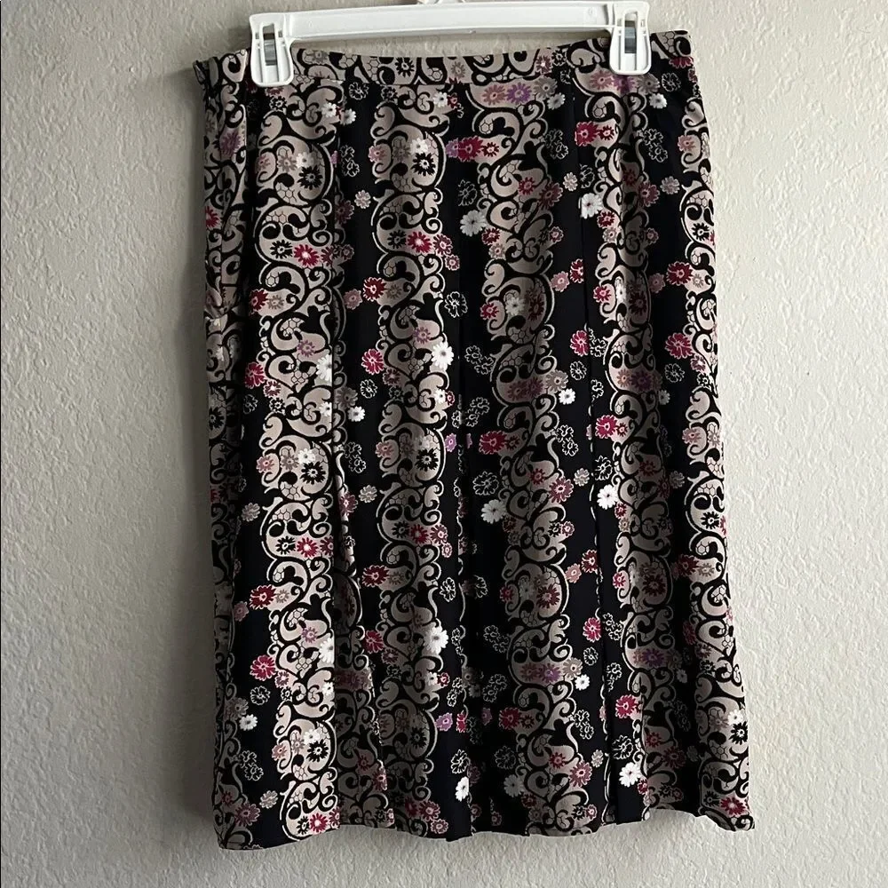 ALFANI Floral Black and Pink Women's Silk Skirt in Size 8P