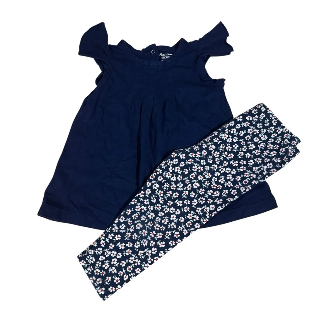 Ralph Lauren Outfit Blouse Leggings Blue Floral Size 12 Months