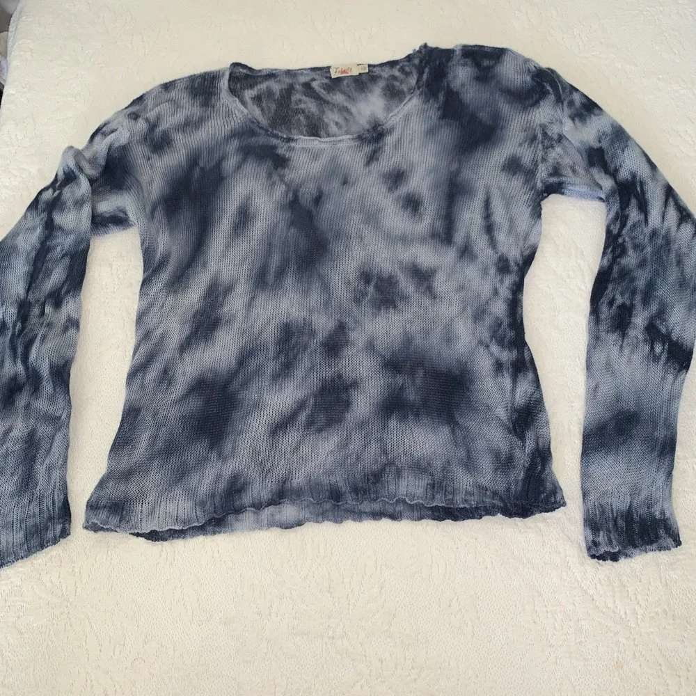 FAHERTY‎ Reenie 100% Linen Lightweight Blue Tie Dye Sweater Women Small Thermal