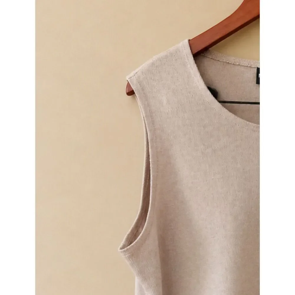 NOTATIONS Beige Knit Sleeveless Blouse Shell Minimalist Quiet Luxury Size XL