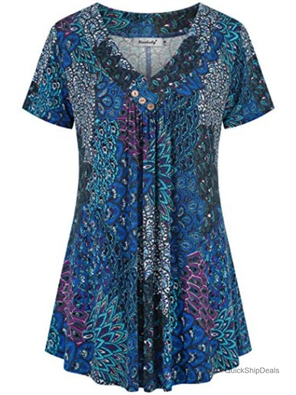 Women's Tunic Short Sleeve V Neck Loose Floral Blouse