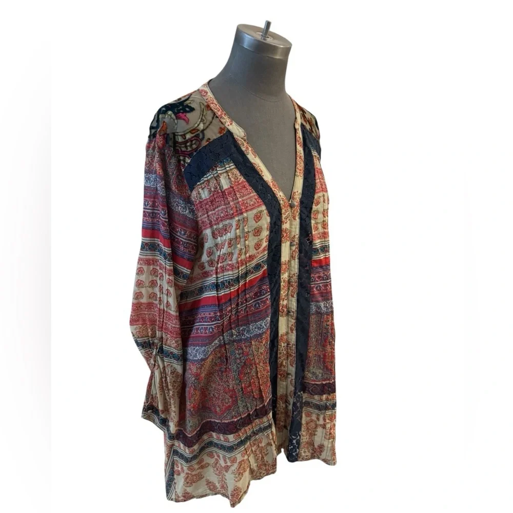Soft Surroundings Aleyna Tunic Top Boho Button Down Large