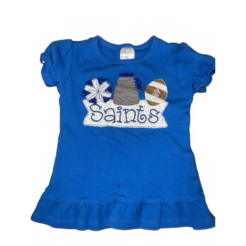 4T Blue Saints Applique Spirit Tee Toddler Short‎ Sleeve Football Game Day Shirt