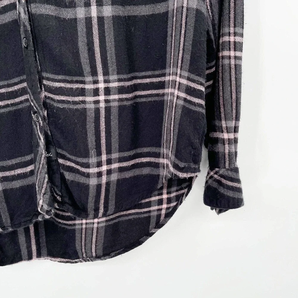 Rails Hunter Shirt Onyx Slate Button Down Black Size M‎ Metallic Plaid Flannel