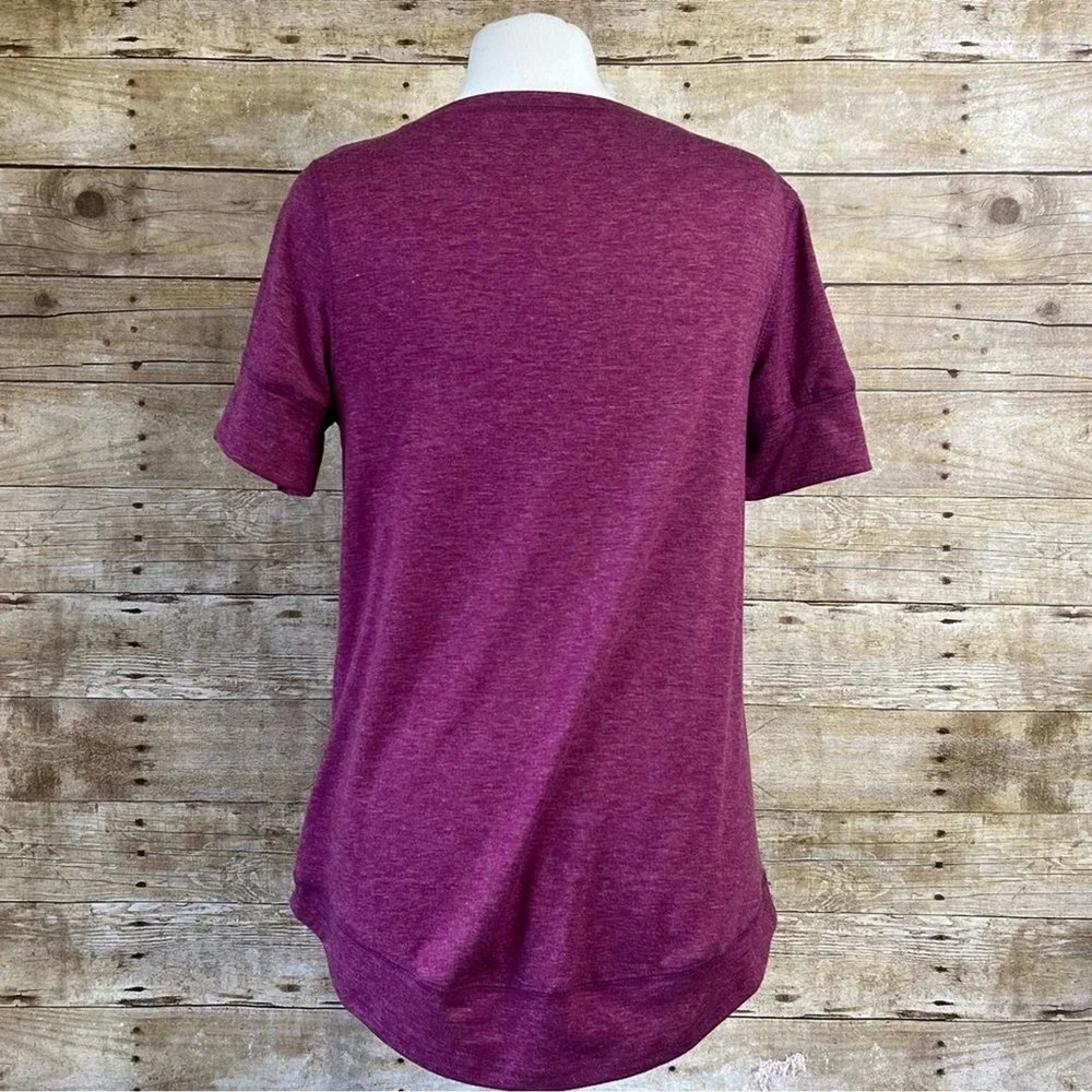 Unbranded Women Heathered Burgundy Short‎ Sleeve Pullover Top Curved Hem Size S