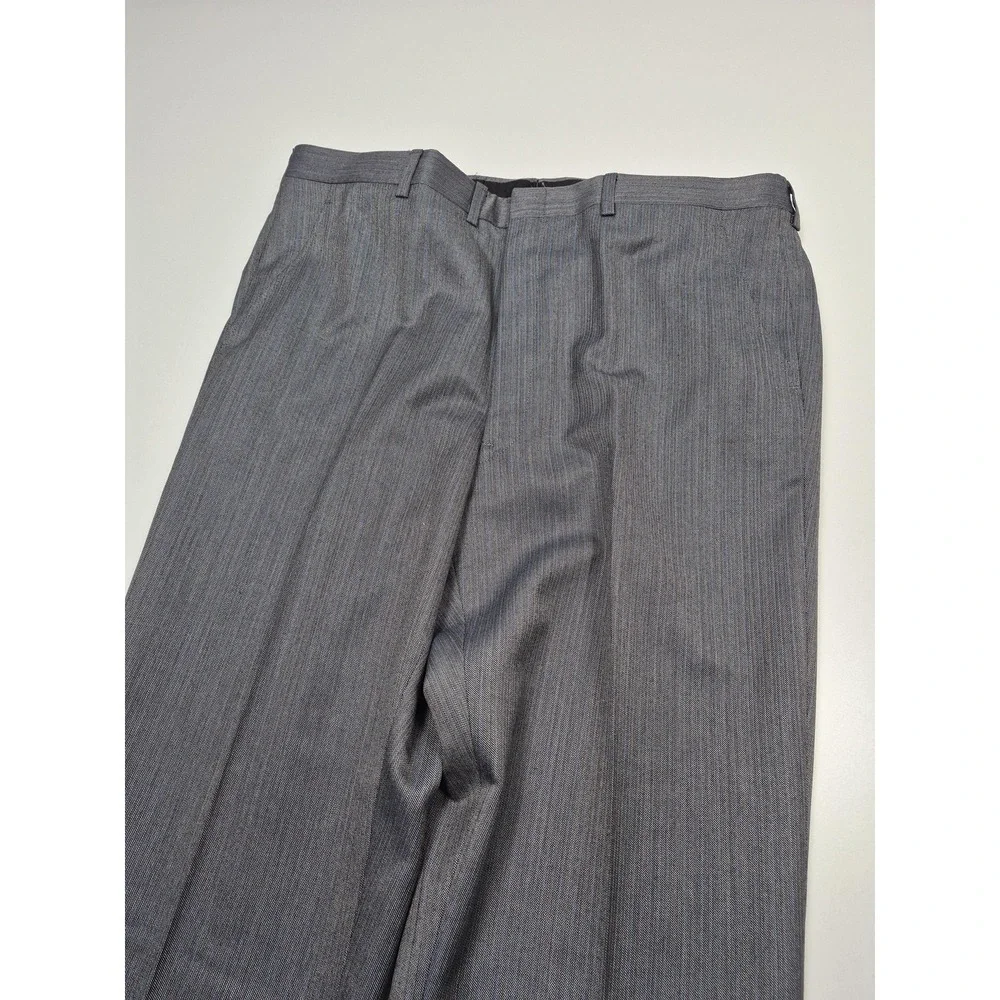VTG Lanvin Paris Suit Mens 44 Long Gray Poly Wool Stripe 2 Piece 39x36 USA NWT