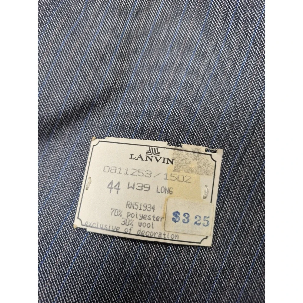 VTG Lanvin Paris Suit Mens 44 Long Gray Poly Wool Stripe 2 Piece 39x36 USA NWT