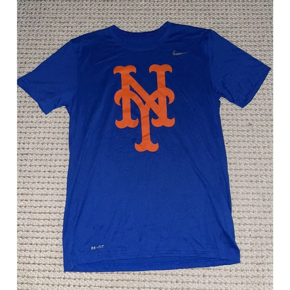 Team Issued New York Mets Dri Fit‎ Shirt Mens M #2 Practice Shirt Blue Logo RARE