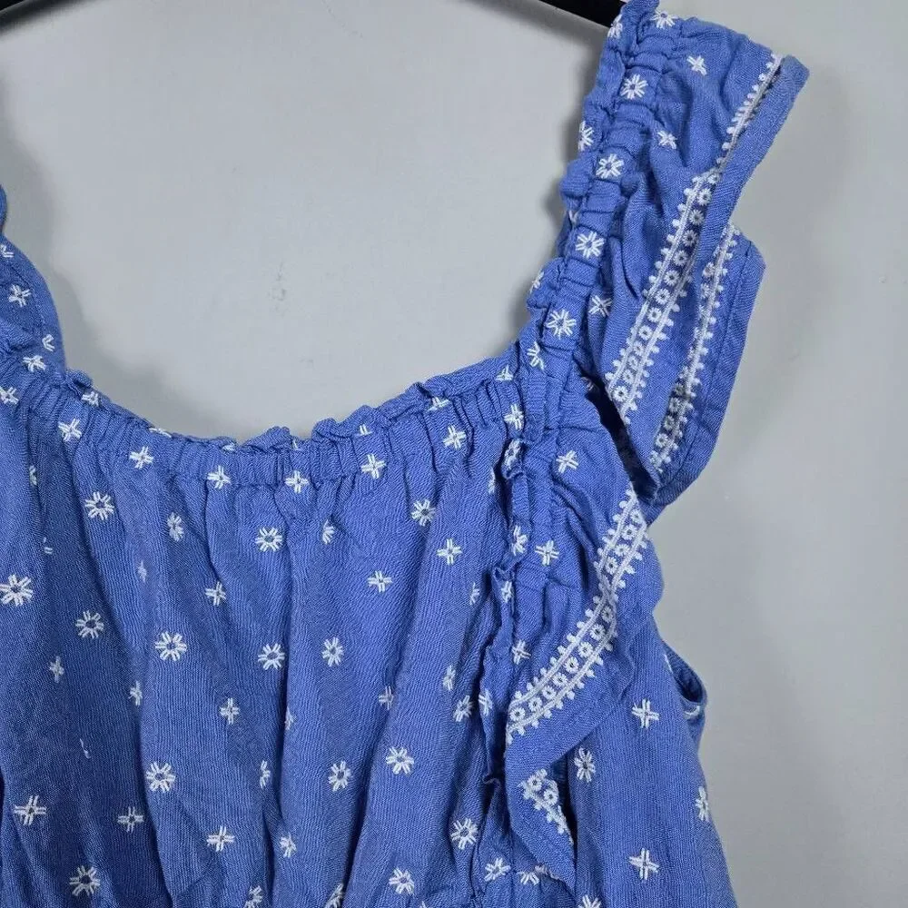 Old Navy Womens Embroidered Babydoll Top XL Blue Ruffle Peasant Boho Cottagecore