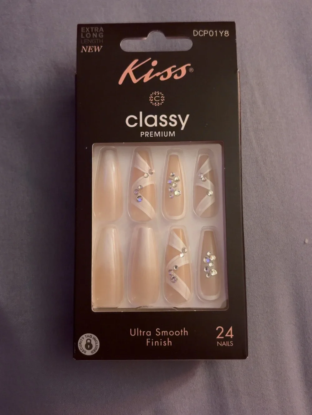 Kiss Classy Premium Nude Pink Rhinestone Press-On Nails