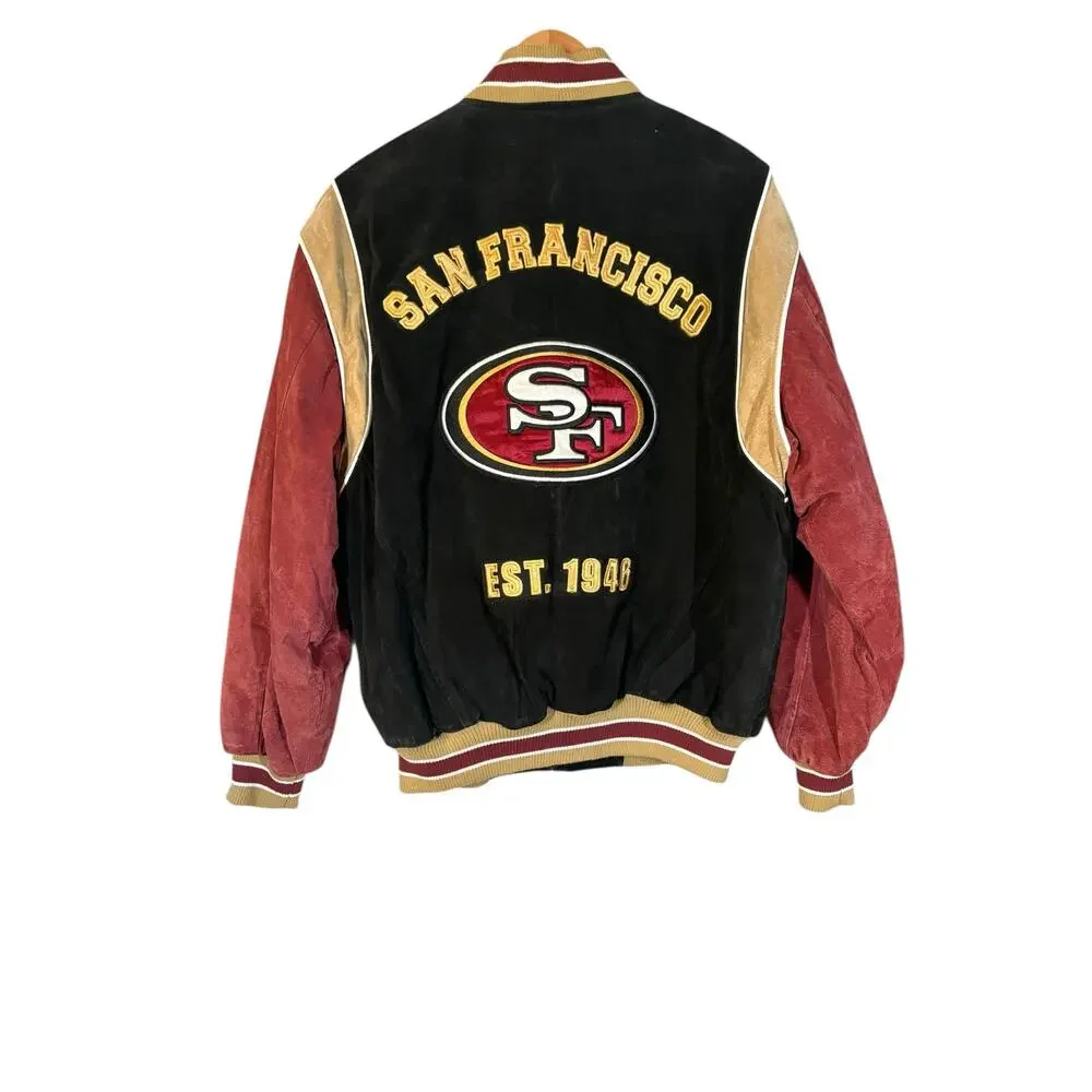 Vintage‎ Suede Leather 49ers Bomber Jacket G-III Medium NFL Letterman Varsity