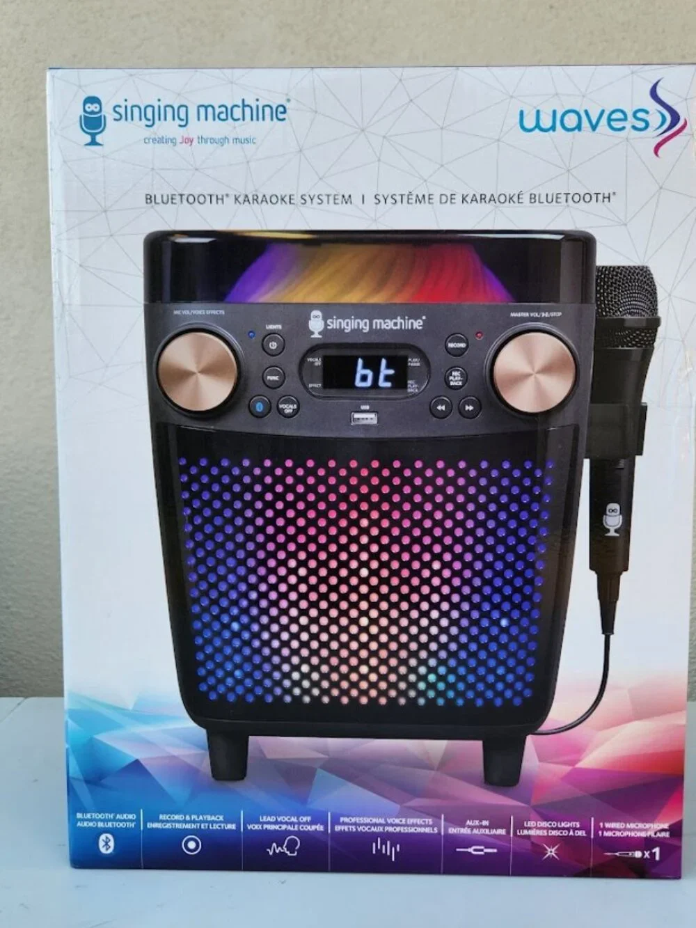New Karaoke Singing Machine Portable Bluetooth Speaker Microphone Light Show Par