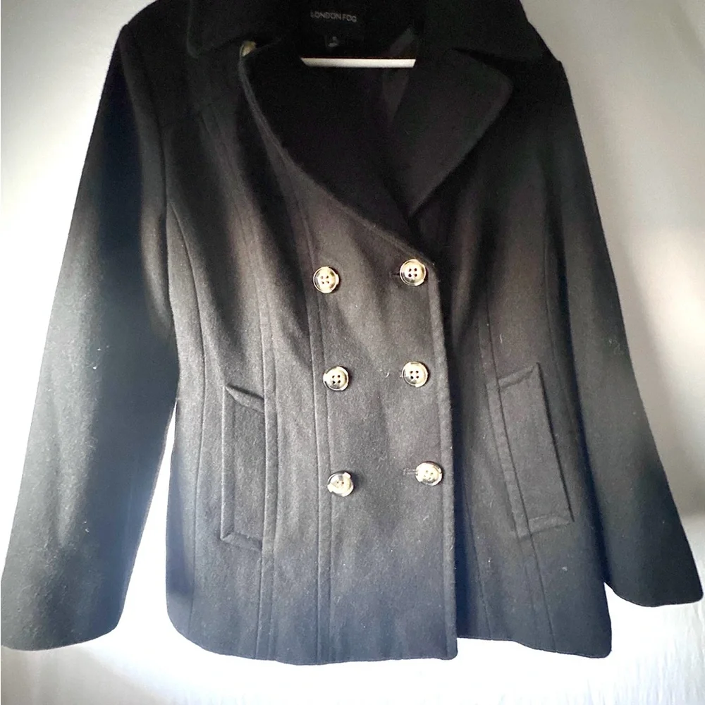 London Fog XL Black‎ Peacoat Wool Blend Double Breasted Coat