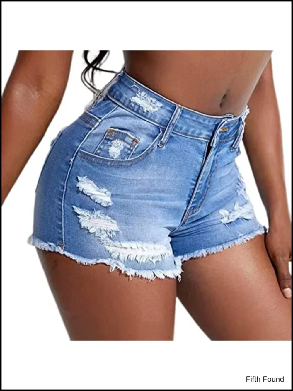 Mid Rise Stretch Ripped Denim Jean Shorts Frayed Raw Hem Distressed