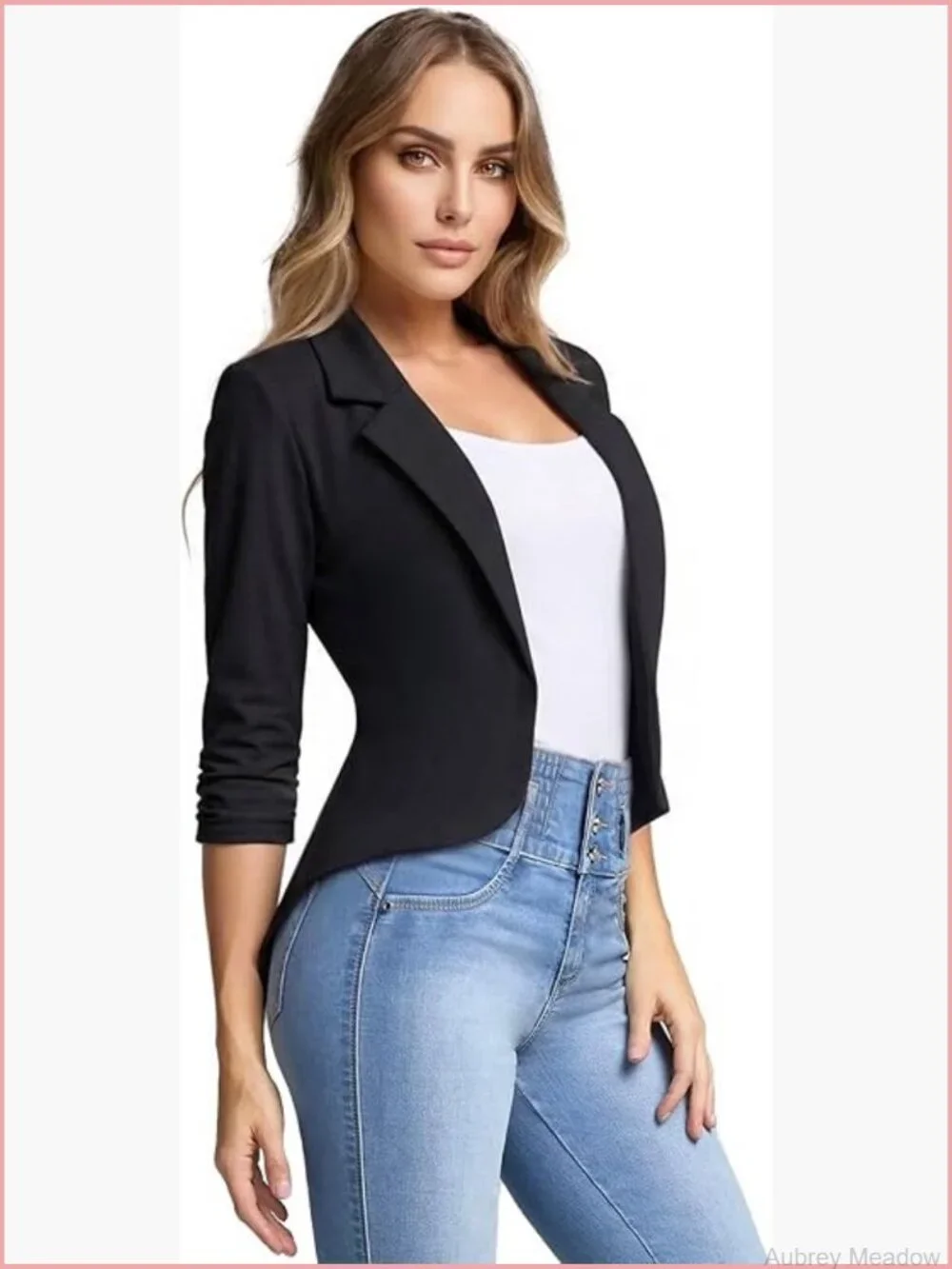 Open Front High Low Notch Lapel Office Blazer