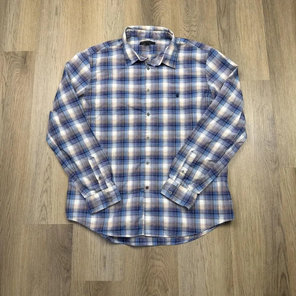 John Varvatos USA Shirt Mens XL Blue Plaid Long Sleeve Button Up Lightweight