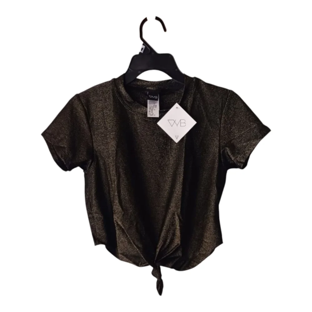 VYB Shimmer Crop Swom Shirt Black Tie Front Cover Up Top M NWT