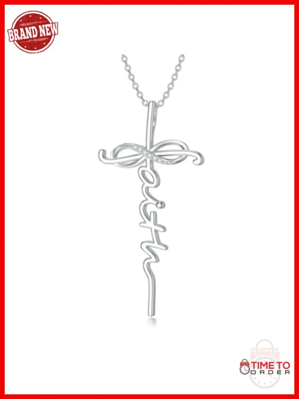 Faith Cross Pendant Necklace 925 Sterling Silver Lab Grown Diamond Infinity