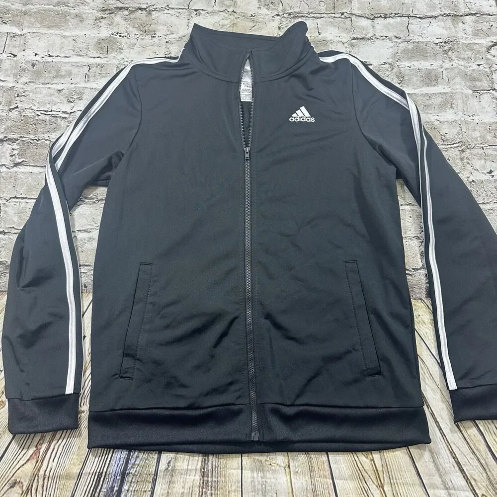 Adidas Jacket‎ Boys XL 18-20 Black/White Zip Up Track Sweater