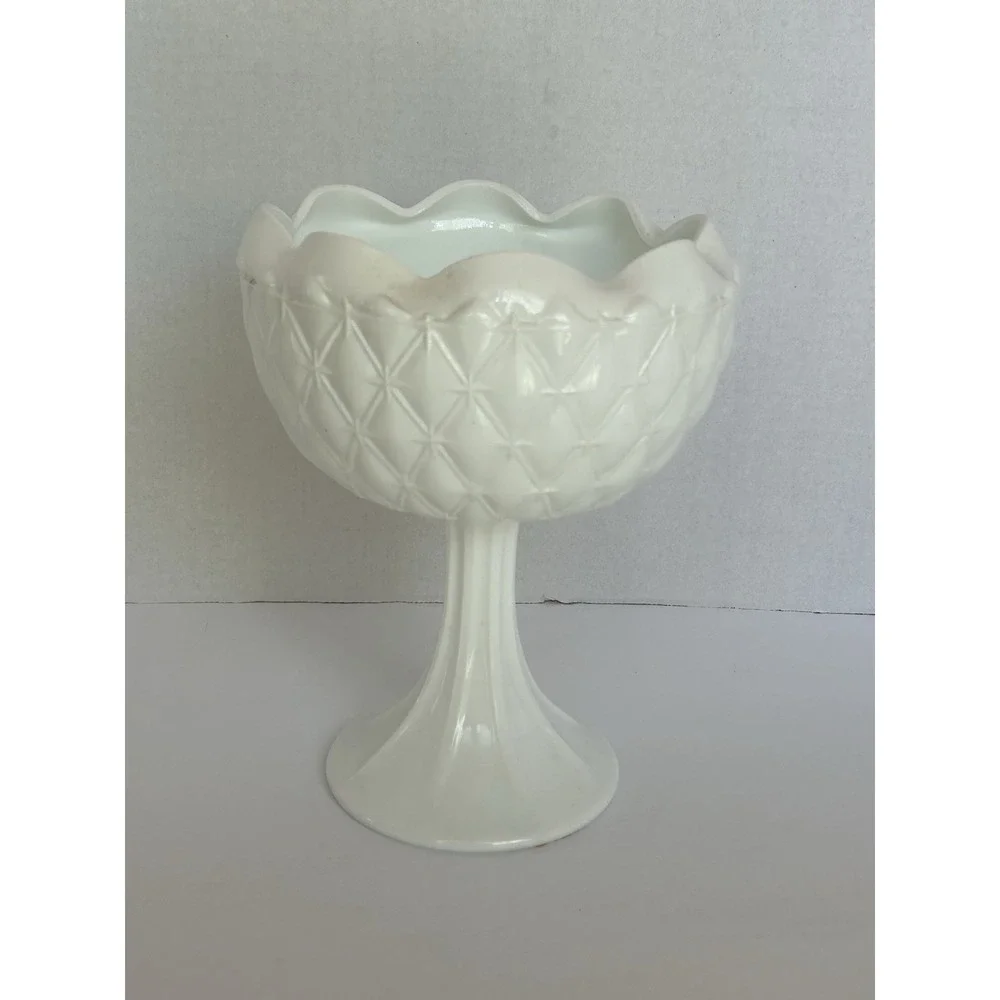 Vintage 1965 Indiana White‎ Milk Glass 'Duette' Pedestal Compote Dish